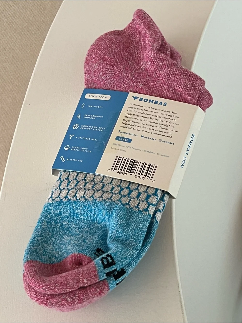 Bombas Ladies L Crew Socks in Pink & Blue